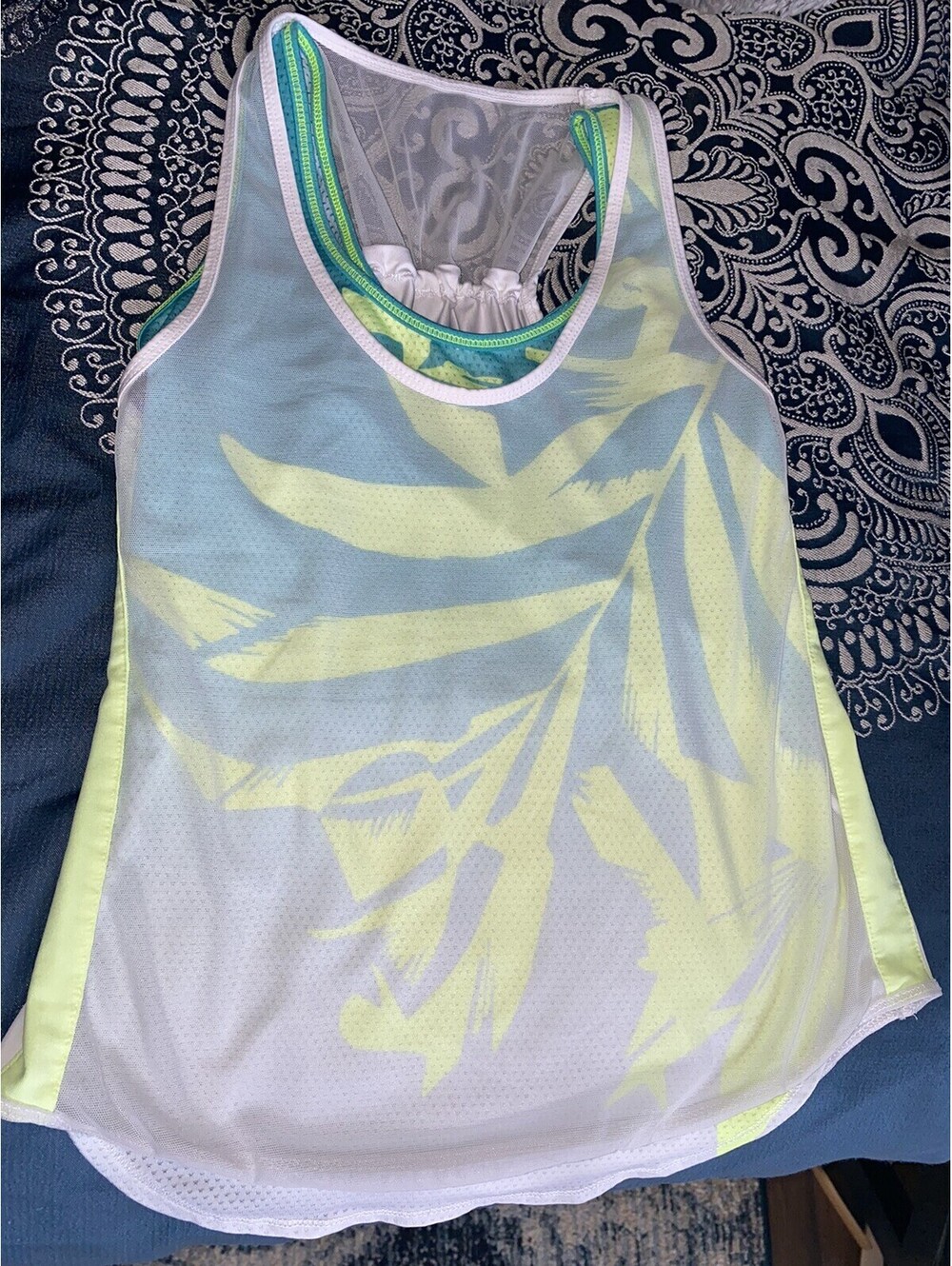 Lucky In Love Tennis pickleball Sport Tank Top Neon Yellow And Green leaf XSmall
